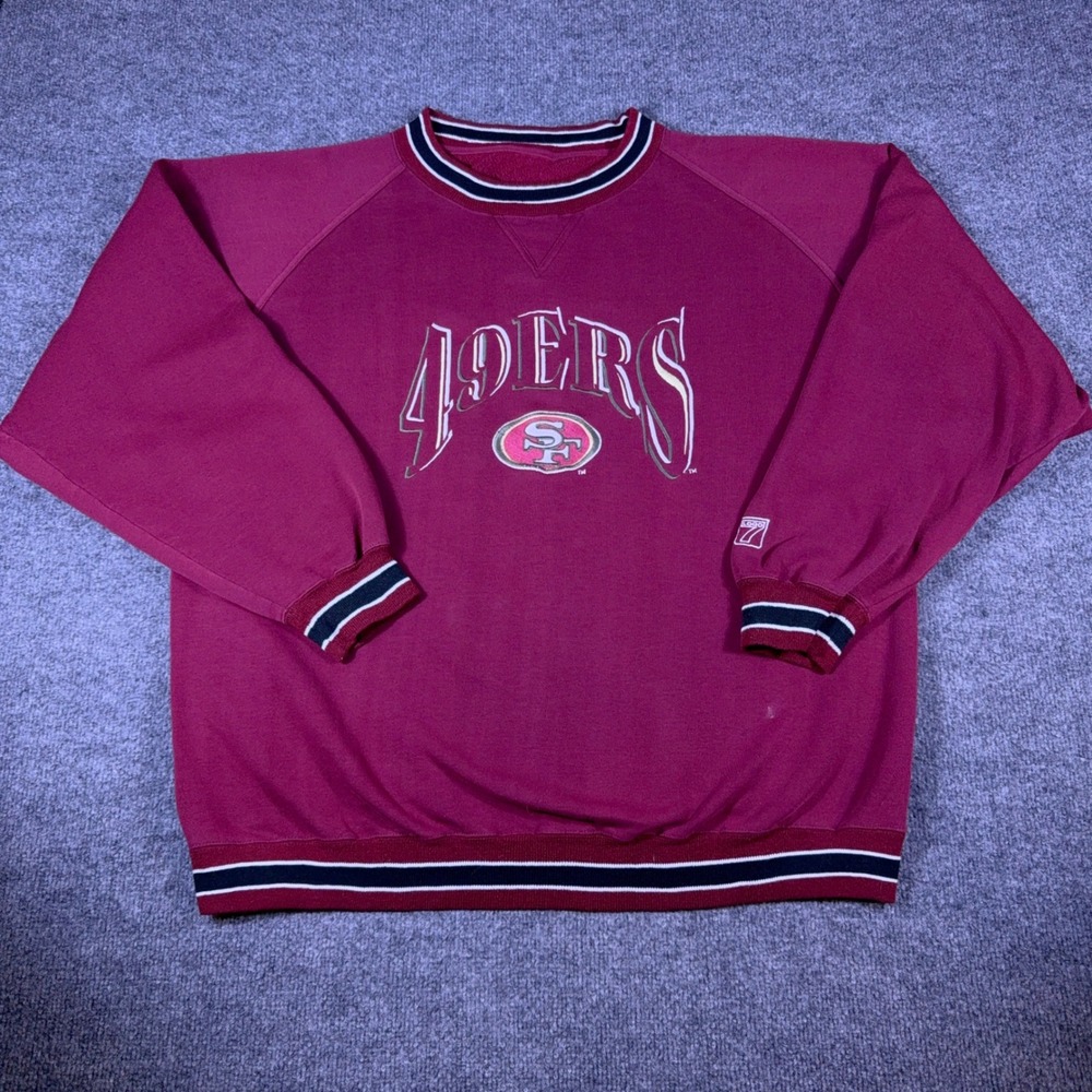 Vintage Logo 7 San Francisco 49ers Sweatshirt Burgundy Red Striped Trim Mens L